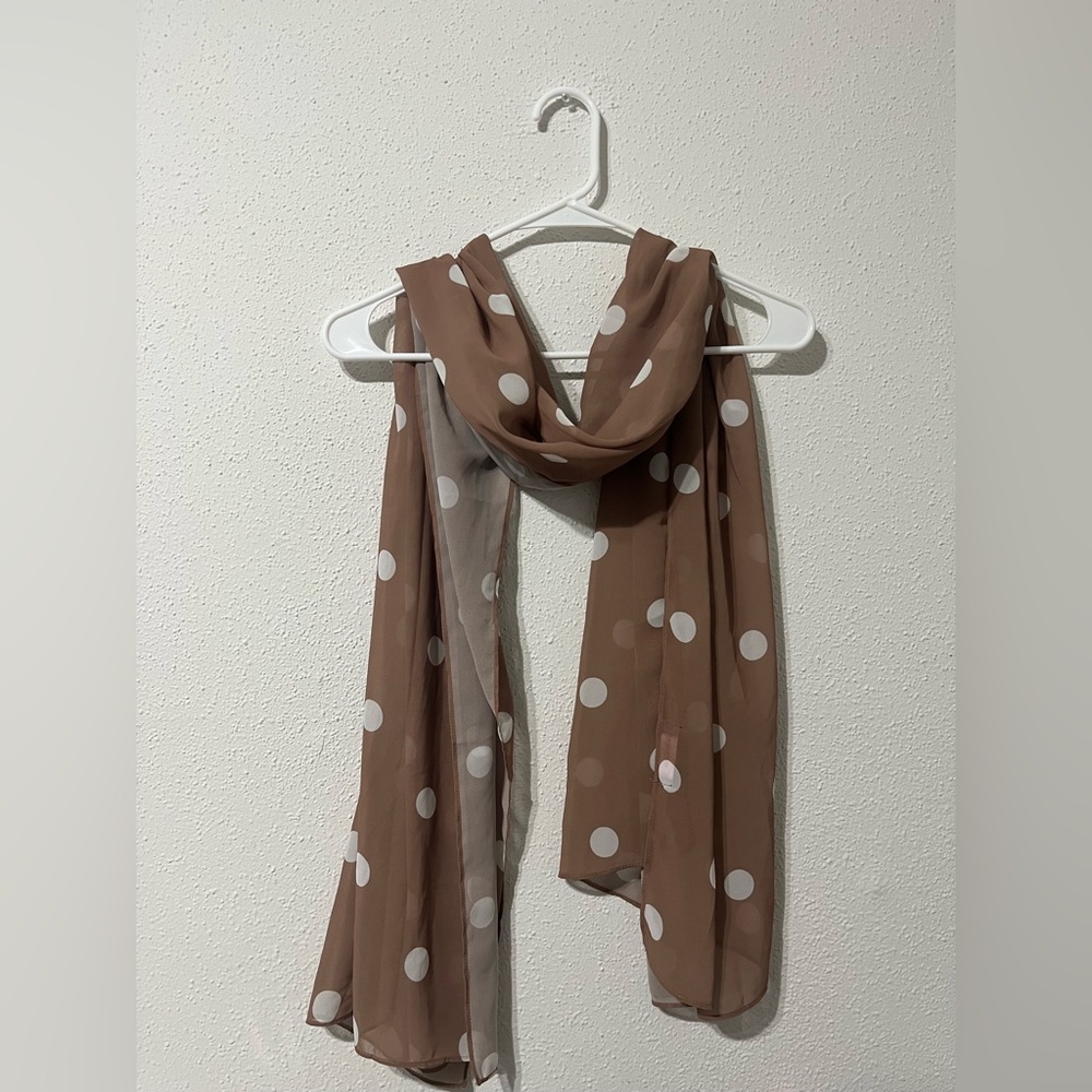 Chiffon Polka Dot Brown Scarf